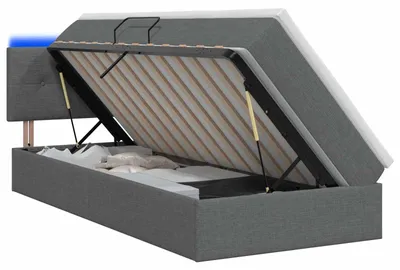Productafbeelding van vidaXL LED-bed met opbergruimte en matras, donkergrijs, 100 x 200 cm, met stoffen bekleding