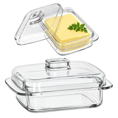 Obrázek produktu pro Skleněná miska na máslo KADAX "Cavre", miska na máslo, miska na máslo s víkem a uchem, 16 cm, obdélníková, Obrázek vytvořený pomocí AI