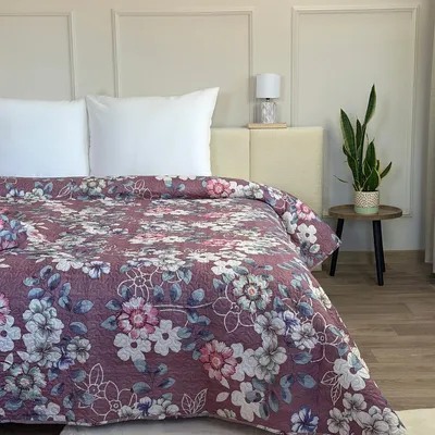 Produktbild von Tagesdecke Zweiseitige Bettüberwurf Allzweckdecke Steppdecke Lila Rosa Blumen (TAVIRA F-8601) 220x240 cm