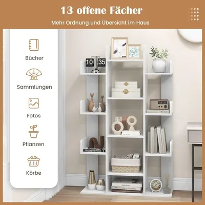 Produktbild von Bücherregal im Baumform Regal mit 13 offenen Fächern 86 x 24,5 x 141 cm Weiß