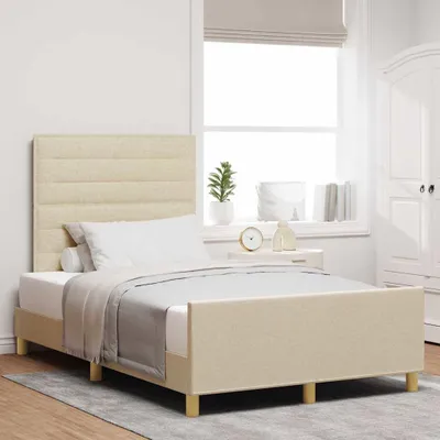 Zdjęcie produktu dla Maison Exclusive – łóżko z zagłówkiem w kolorze kremowym, 120 x 190 cm, obite tkaniną