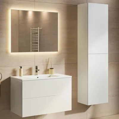 Produktbild von LOMAZOO Badmöbelset NUVANO 80 cm - Mit Hochschrank - Glänzend Weiß - Waschbecken Weiß