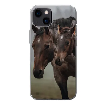 Produktbild von MuchoWow® Handyhülle Schutzhülle Hülle für iPhone 13 mini Pferde - Nebel - Landschaft Silikon Softcase Handy Hülle - Softcase