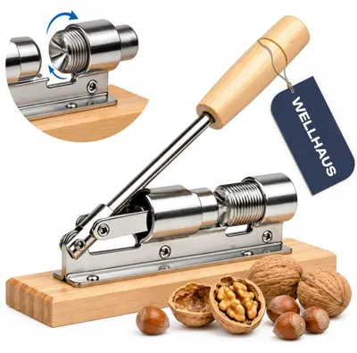 Produktbild von WELLHAUS Nussknacker Hebel Holzsockel verstellbar Walnuss Haselnuss