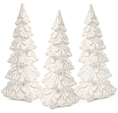 Produktbild von 3 Weihnachtsbaum Figuren - creme beige aus Steinzeug 15-19,5 cm