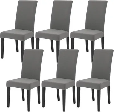 Produktbild von Unyqoos® 6er-Set elastische, waschbare Stuhlhussen für Esszimmerstühle – hellgrau, Polyester/Elasthan