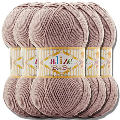 Produktbild von Alize 5x 100g Baby Best Wolle, Antipilling, Uni, Häkeln, Stricken (Rose Gray | 142)