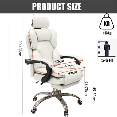 Immagine prodotto di Sedia da ufficio bianca grande - Sedia da ufficio ergonomica - Sedia per computer - Sedia da gaming - Sedia da ufficio con poggiapiedi