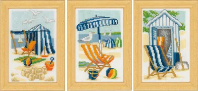 Produktbild von Vervaco Kreuzstich Stickpackung "Sonne und Meer" 3er Set, Zählmuster, 8x12cm