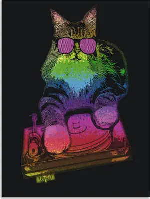 Produktbild von ARTland Wandbild Alu für Innen & Outdoor Witzige DJ Katze Party Musik Größe: 30x40 cm