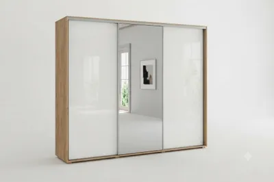 Zdjęcie produktu dla Szafa A30 craft złoty/biała, przesuwna z lustrem – 250 x 62 x 215 cm