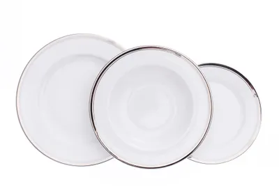 Produktbild von Tellerset, Karlsbader Porzellan, Leander Meadows, Platinstreifen, 18 Stück