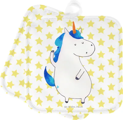 Produktbild von Mr. & Mrs. Panda Topflappen Einhorn Mann - Weiß - Geschenk, Freundin, Einhörner, Familie, Set, Party, Kochlappen, Ofenlappen, Unicorn, topfhalter, Topfuntersetzer