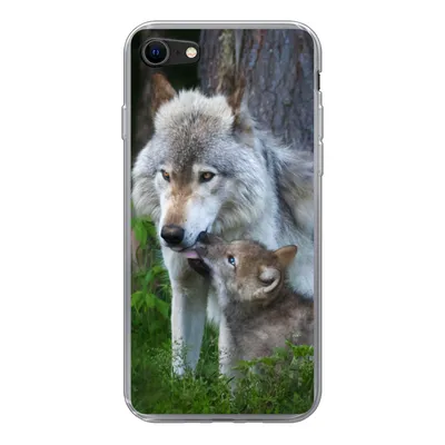 Produktbild von MuchoWow® Handyhülle Schutzhülle Hülle für iPhone 8 Wolf - Moos - Wald - Welpe Silikon Softcase Handy Hülle - Schutzhaube