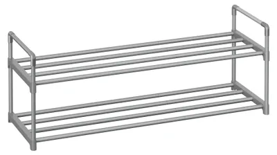 Schuhregal 2 Ebenen, Metall, für 15 Paar, 92x30x34 cm, grau