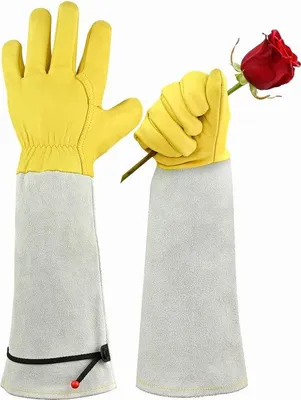 Immagine prodotto di Guanti da giardinaggio Unyqoos® a maniche lunghe con protezione per l'avambraccio – resistenti alle spine, in vera pelle di capra, certificati EN 388, polsini regolabili, taglia L