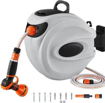 Image de Tuyau d'arrosage Deluxe - 35 mètres - pivotant à 180 degrés - tuyau d'arrosage avec enrouleur - support pour tuyau