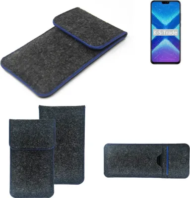 Produktbild von K-S-Trade Handy-Hülle Schutz-Hülle kompatibel mit Huawei Honor 9x Lite Filztasche Pouch Tasche Case Sleeve Filzhülle dunkelgrau, blauer Rand