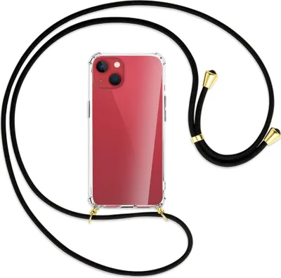 Produktbild von Handykette Backcover-Schutzhülle mit Band (Metall goldfarben) für Apple iPhone 13 - schwarz