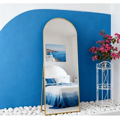 Immagine prodotto di Specchio a figura intera - Specchio da parete - Specchio da appoggio - Specchio da parete - Specchio a figura intera - Cornice in alluminio dorato - 162 x 53 cm