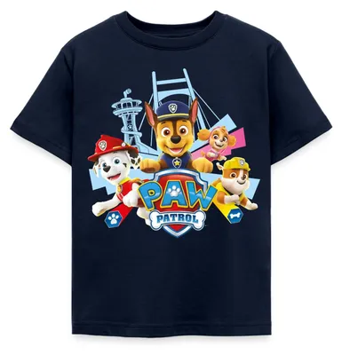 Produktbild von Spreadshirt Paw Patrol Logo Kinder T-Shirt, 122/128 (7-8 Jahre), Navy