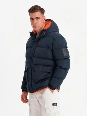 Produktbild von Ombre Warme Herrenjacke mit doppelter Kapuze dunkelblau L