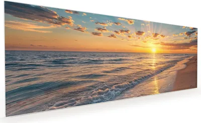 Produktbild von Küchenrückwand Spritzschutz Glas mit Motiv Sonnenaufgang Meer 40 x 40 cm