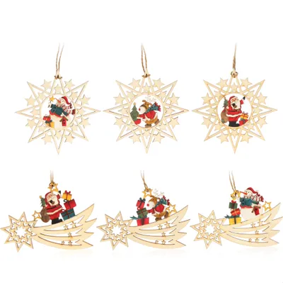 Produktbild von com-four® 6x Holzanhänger für den Weihnachtsbaum - Christbaumschmuck aus Holz - Holzverzierung Weihnachtsdeko mit bunten Motiven - Dekoration für den Weihnachtsbaum