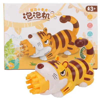 Produktbild von Seifenblasenmaschine, batteriebetrieben, Cartoon-Tiger, niedlich, 10 Ausgangslöcher, ungiftig, tragbar, für Kleinkinder und Kinder