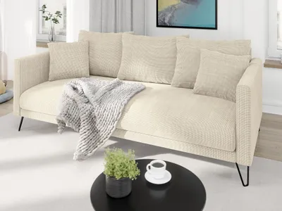 Produktbild von S-STYLE MÖBEL - Harmony - Modernes Sofa 3-Sitzer aus Beige Chenille-Stoff mit Hohen Schwarzen Metallfüßen, B/T/H: 200 cm/100 cm/85 cm