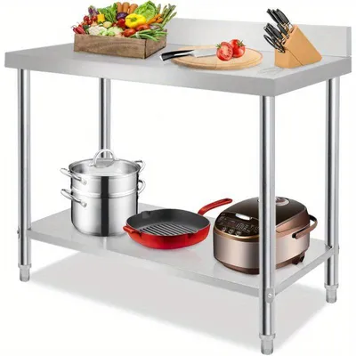 Image de Table de travail en acier inoxydable – Plan de travail de cuisine avec pieds réglables – 100 cm – Capacité de charge : 250 kg