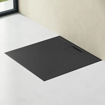 Image de doporro Receveur de Douche Bac à Douche Ultra Plat en Solid Surface Gris Noir Mat Geoma07 80x80x3cm