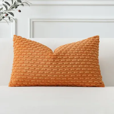 Immagine prodotto di Copertura per cuscino in velluto a coste, motivo a righe, 30x50 cm, arancione, confezione singola