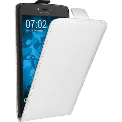 Produktbild von PhoneNatic Kunst-Lederhülle kompatibel mit Lenovo Moto C - Flip-Case weiß + 2 Schutzfolien