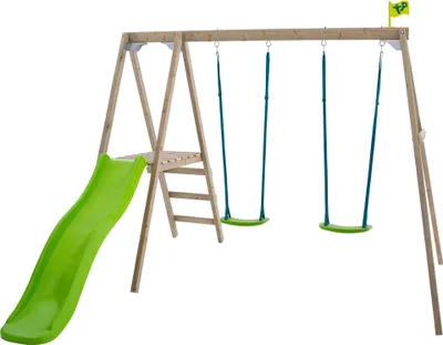 Produktbild von Schaukelstation mit 2 Schaukeln und Rutsche THYMÉLÉE Braun H200cm