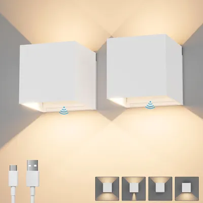 Image de Applique murale - Applique LED sans fil pour intérieur et extérieur - Lot de 2 lampes à intensité variable - 4800 mAh - Blanc