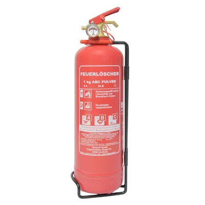 Produktbild von 1kg ABC Pulverlöscher, Pulverfeuerlöscher, Feuerlöscher inkl. Wandhalterung und Prüfschild