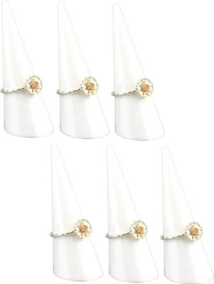 Produktbild von 6er Set Acryl Ringhalter in [weiß] für einzelne Fingerringe, 68x25mm - Schmuckorganizer für stilvolle Aufbewahrung, Präsentationsständer für Ringe, Ausstellungsständer für Juwelier Verkaufsvitrine