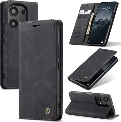 Produktbild von Xiaomi Poco M6 Pro 4G Hülle, Retro Kunstledertasche mit Standfunktion Schutzhülle für Xiaomi Redmi Note 13 Pro 4G/Poco M6 Pro 4G Schwarz