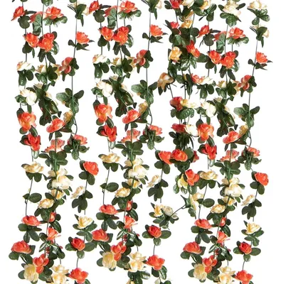 Produktbild von Künstliche Rosengirlande Seidenblumen 6 Stück Champagne 15m