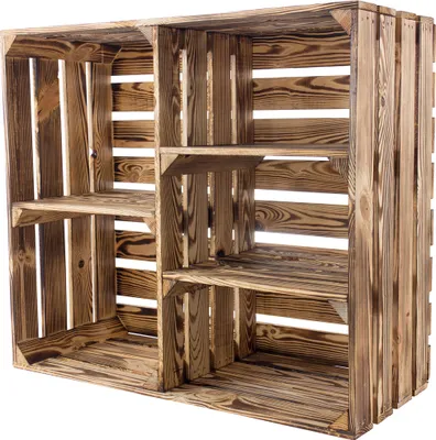 Produktbild von 2x HOLZKISTEN mit Fächern, insg. 5 / NEU / 77x68x35 cm / schön geflammtes Regal mit viel Stauraum