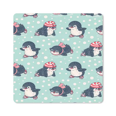 Produktbild von MuchoWow® Mauspad Mousepad Pinguin - Schlittschuhe - Mütze - Kinder - Muster 30x30 cm - Mousepads - Maus Mat - Pad - Mausunterlage - Gaming