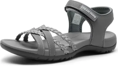 Produktbild von DREAM PAIRS Damen Sportsandalen mit gepolstertem EVA-Fußbett & rutschfester Gummisohle, Atmungsaktive Outdoor-Sandalen für Strand, Wandern & Alltag,Farbe: GRAU, Größe: 39