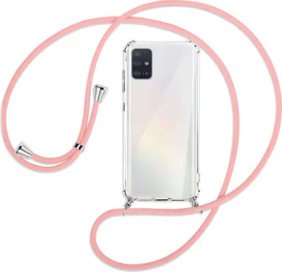 Produktbild von Handykette Backcover-Schutzhülle mit Band (Metall silberfarben) für Samsung Galaxy A51 (A515) - rosa