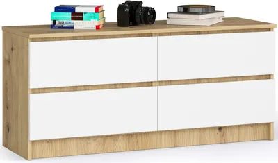 Produktbild von Akord Kommode K120, Eiche Artisan Weiß Matt, 4 Schubladen, B120 x H55 x T40 cm