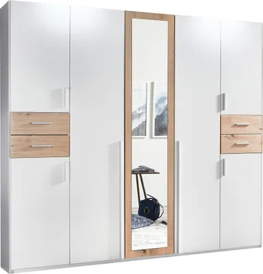 Produktbild von Schlafzimmer Kleiderschrank mit 225 cm Breite in weiß mit Eiche, 7 Türen & 4 Schubladen - VENLO-43