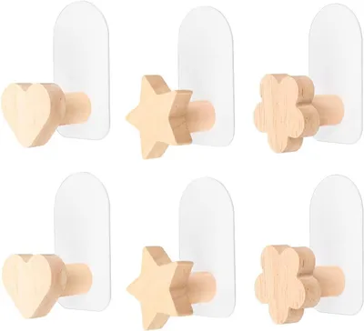 Imagen del producto de Juego de ganchos para ropa infantil, de 6 piezas, de madera, autoadhesivos, para habitaciones infantiles