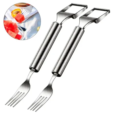 Produktbild von Wassermelonen-Gabel und Schneidegerät, 2er Set 2-in-1 Wassermelonen-Schneider, tragbare Melonen-Gabel,Obstgabel-Schneider, geeignet für Familienfeiern