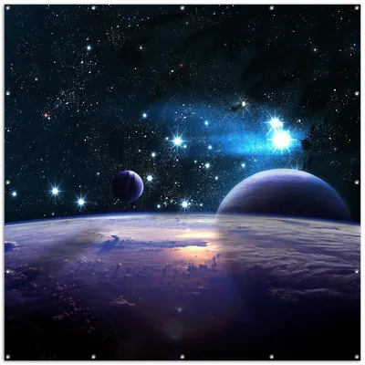 Produktbild von Wallario XXL Outdoor-Poster für Garten oder Balkon, Motiv Planeten im Weltall, in ca. 200 x 200 cm