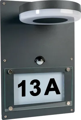 Produktbild von Grafner 2in1 Edelstahl Wandlampe mit beleuchteter Hausnummer und Bewegungsmelder, Dämmerungssensor, KEIN ROST – pulverbeschichtet, schwarz, Hausnummernleuchte Wandleuchte anthrazit
